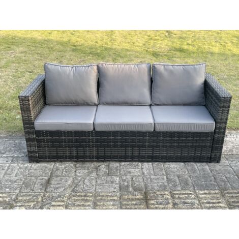 Fimous 3 Seater Rattan Lounge Sofa Chair Patio Outdoor Garden Furniture With Thick Cushion