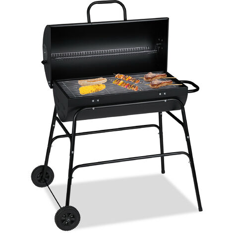Relaxdays Charcoal Grill, XXL, Portable Barbecue Trolley, Adjustable Ventilation, HxWxD: 96.5 x 103 x 64.5 cm, Black