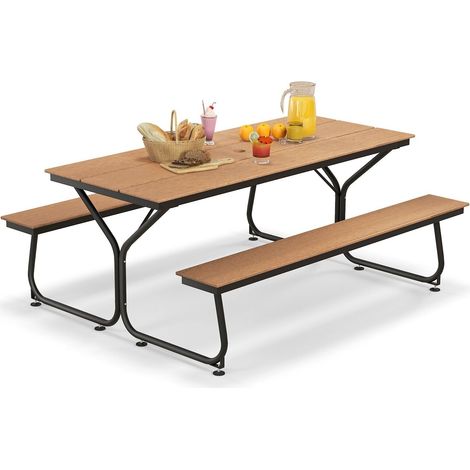 8-Person Picnic Table Bench Set Outdoor Garden Camping Furniture W/Umbrella Hole