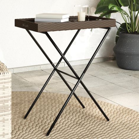 Folding Tray Table Brown 65x40x75 cm Poly Rattan vidaXL