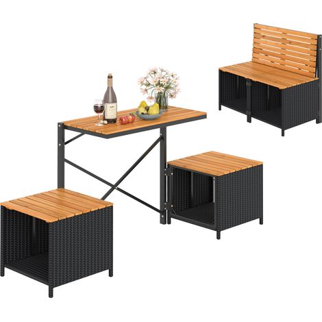 COSTWAY Patio Furniture Set with Raised Garden Bed Table with Built-in Chairs