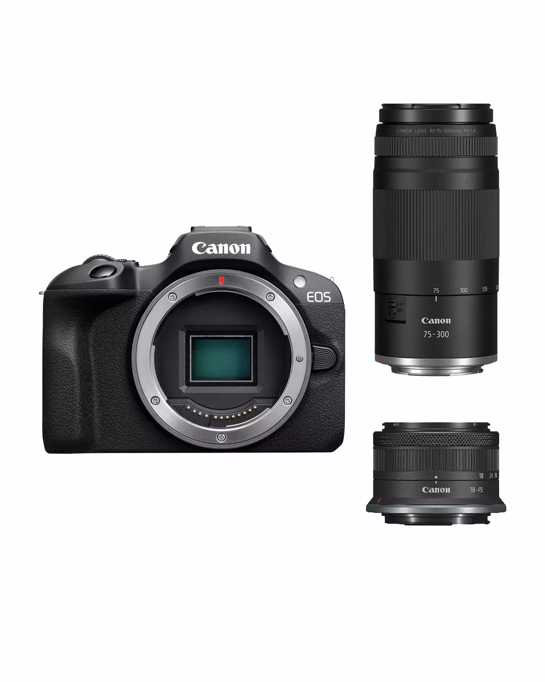 Canon EOS R100 Camera with RF 18-45 and RF 75-300 Lens