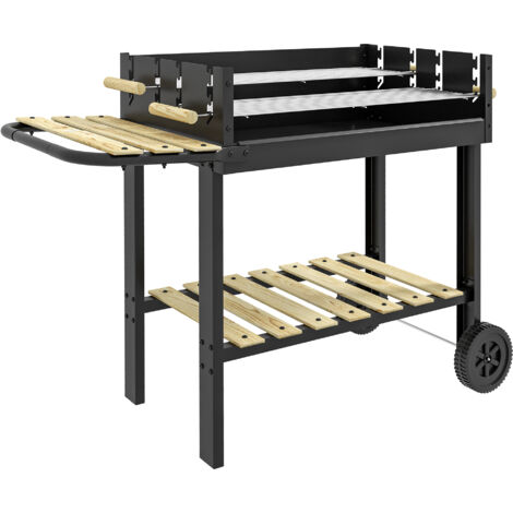 Outsunny Charcoal BBQ Grill with Side Table, Storage Shelf and Wheels