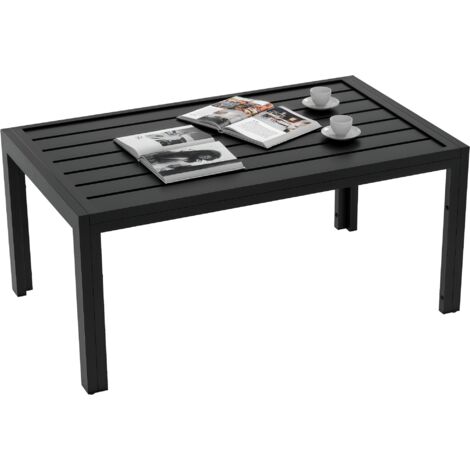 Outsunny Outdoor Side Table Garden Table with Steel Frame and Slat Top Black