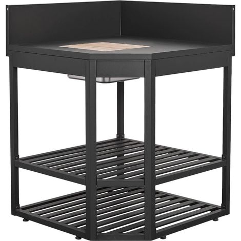 Outdoor kitchen corner module steel with ice bucket and wooden board L80cm black - Thira
